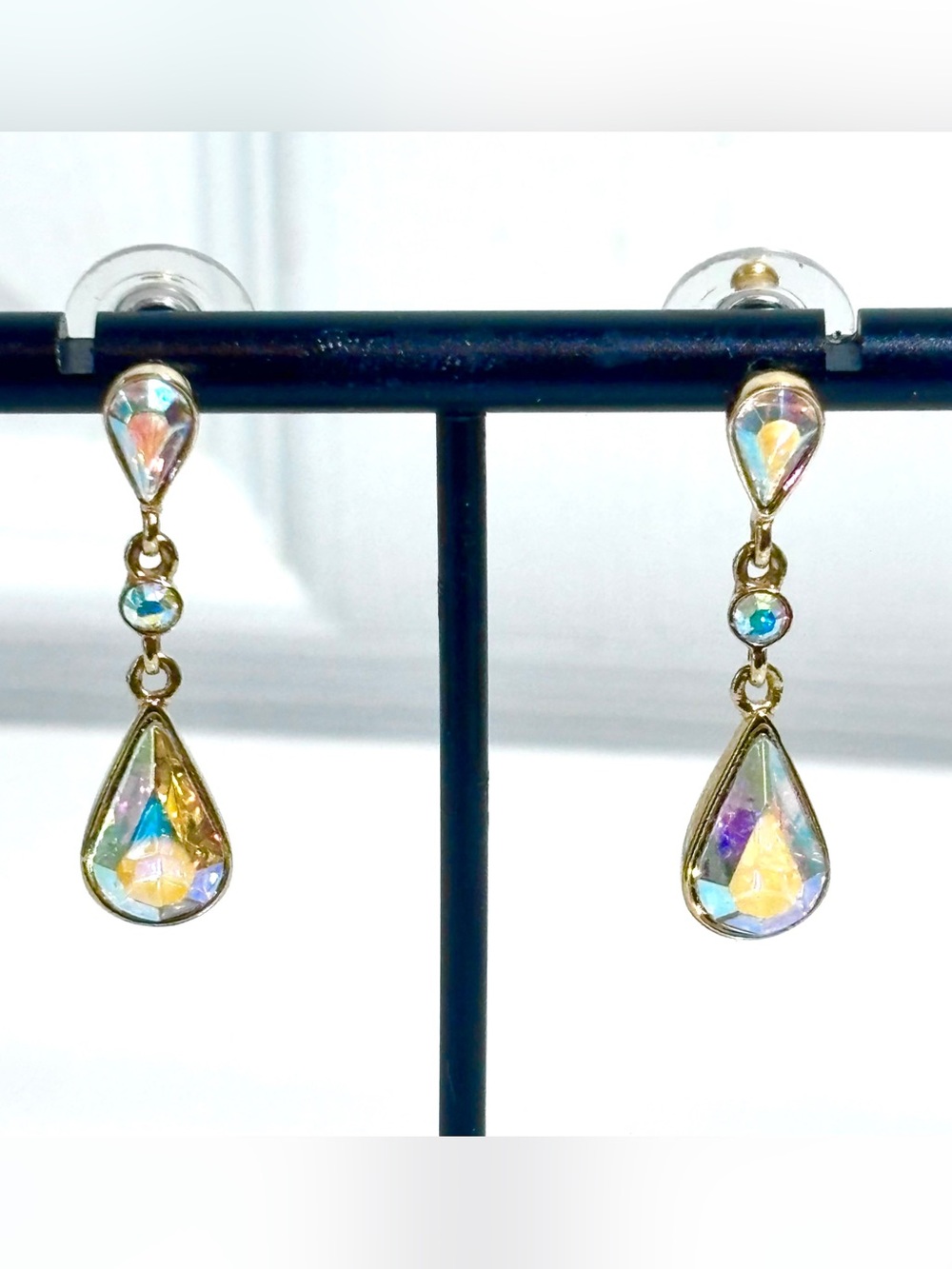 GIVENCHY AB AURORA BOREALIS CRYSTAL DANGLE EARRINGS SIGNED  SILVER TONE